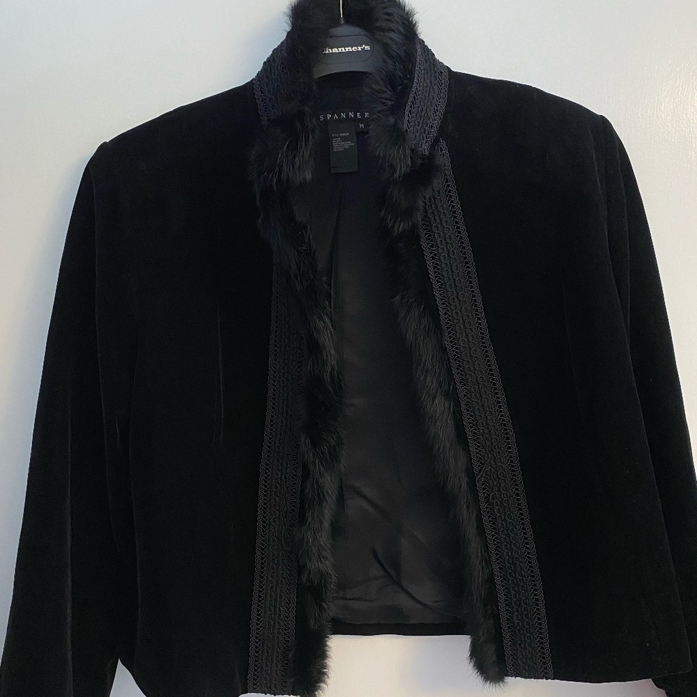 Spanner Black Velvet Faux‑Fur Trim Jacket – Women’s Medium